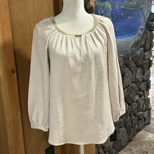 NWT M Collection Beige Crinkle Gauze Top XS